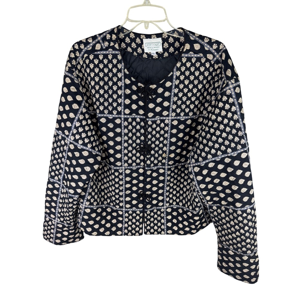 Anne Marie Les Olivades Quilted Jacket Black Cream French Print Frog Closure XL